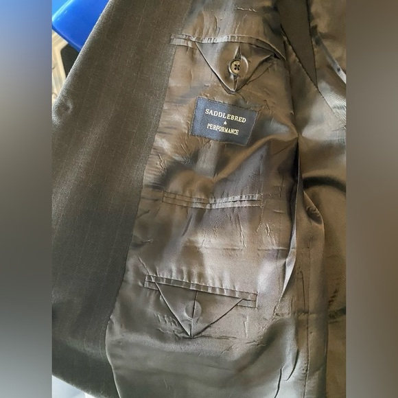 Saddlebred Men’s Dark Gray Stripe 44R Blazer Jacket Coat Wool Polyester - Picture 5 of 7